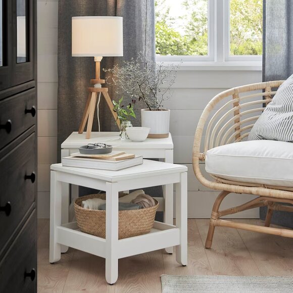 Brand New Beautiful Real Solid Wood Table Lamp, IKEA White Canvas Lamp Decor - Picture 7 of 10